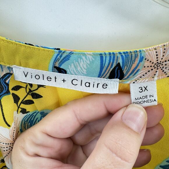 Violet + Claire Floral Blouse Size 3X Yellow Colorful Bell Sleeve Career Pretty - Picture 5 of 8
